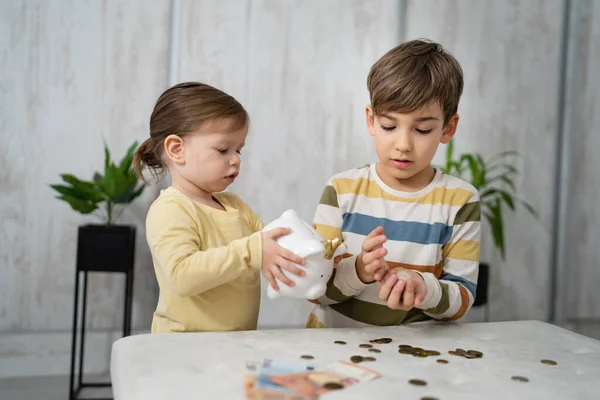 Siblings Boy Girl Small Caucasian Child Brother Sister Play Home — Stock Photo, Image