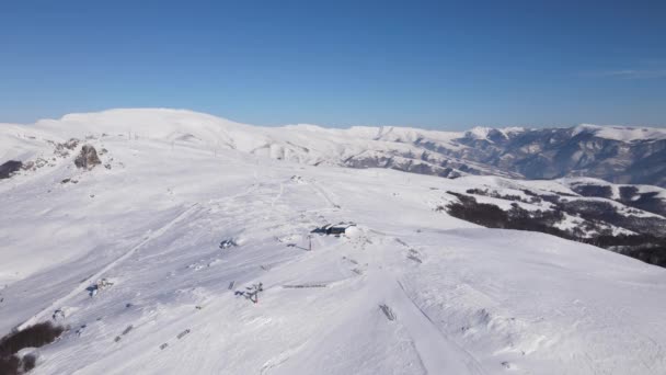 Skier Ski Slope Piste Downhill Skiing Winter Day Snow Old — Wideo stockowe
