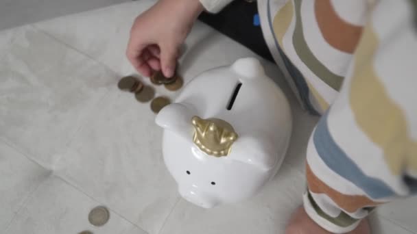 将钱币放入储蓄罐融资和储蓄投资的概念中 — 图库视频影像