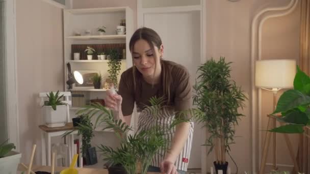 Une Jeune Femme Jardinière Fleuriste Caucasienne Prend Soin Cultive Des — Video