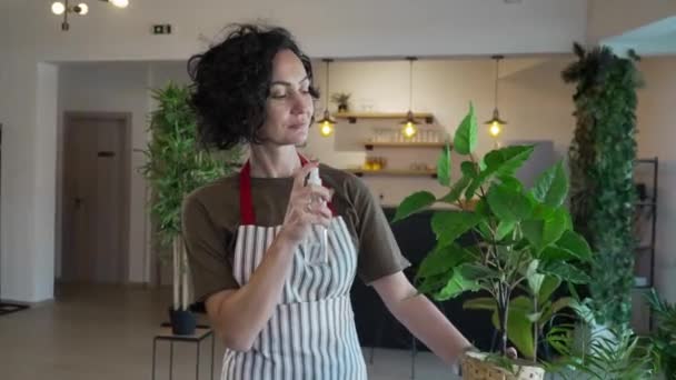 One Mature Woman Caucasian Female Gardener Florist Take Care Cultivate — Vídeos de Stock