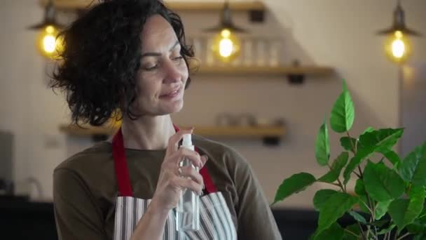 One Mature Woman Caucasian Female Gardener Florist Take Care Cultivate — Stok Video