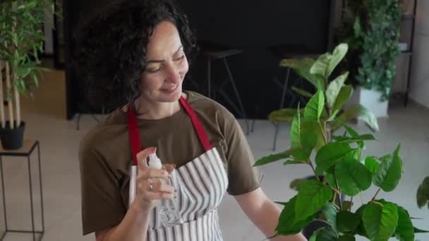 One Mature Woman Caucasian Female Gardener Florist Take Care Cultivate — Vídeo de Stock