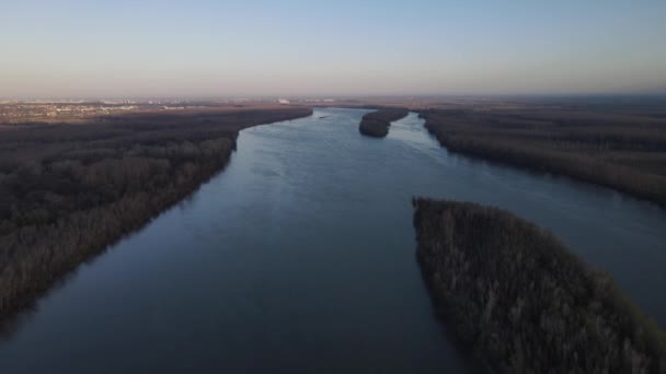 Widok Lotu Ptaka Dunaj Serbii Pobliżu Novi Sad Rano — Wideo stockowe