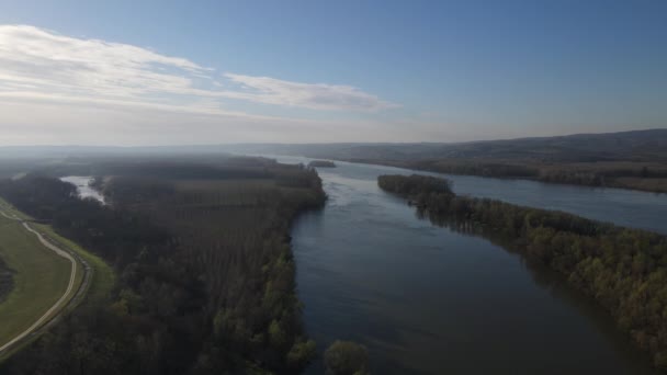 Widok Lotu Ptaka Dunaj Serbii Pobliżu Novi Sad Rano — Wideo stockowe