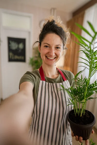 Ung Kvinna Kaukasisk Kvinnlig Trädgårdsmästare Eller Florist Porträtt Hand Och — Stockfoto