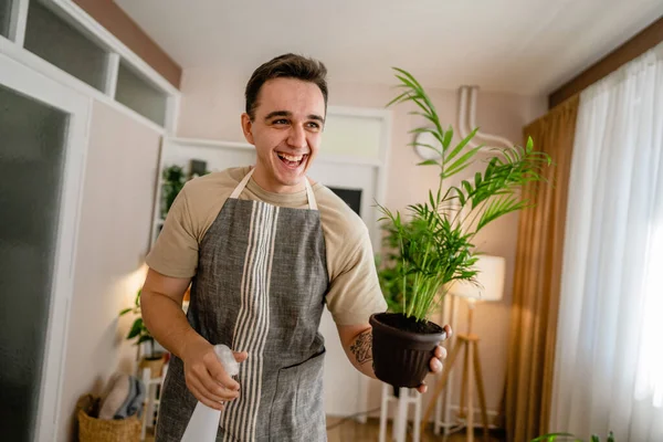 One Adult Man Caucasian Male Gardener Florist Take Care Cultivate — Stock Photo, Image