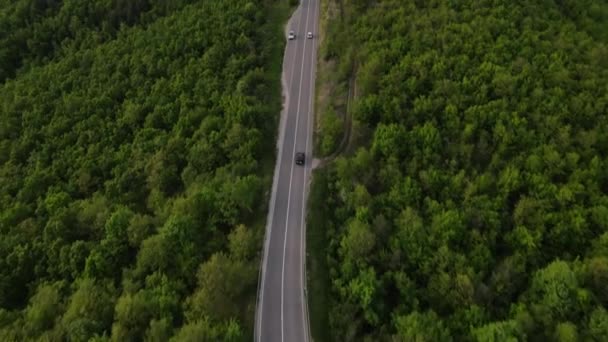 Letecké Drone Záběry Křivolaké Asfaltové Silnice Horském Masivu Během Jarního — Stock video