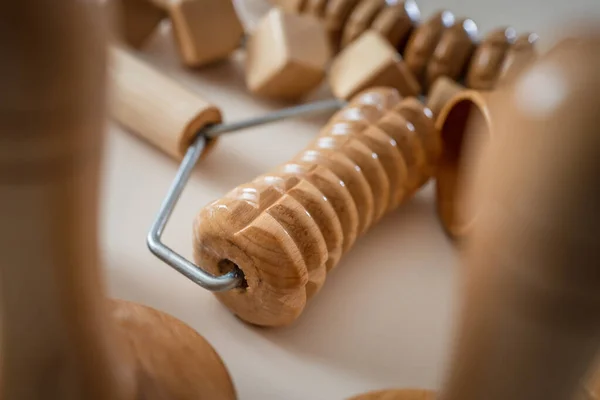 Wood Massage Maderotherapy Madero Therapy Wooden Rolling Pin Battledore Tools — Stock Photo, Image