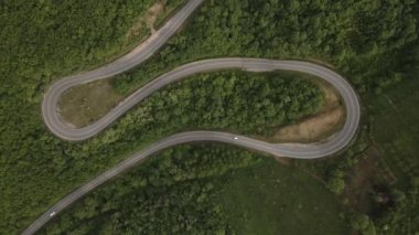 Otomobili otomobille gezerken hava aracı görüntüsü ilkbahar günü dağlık alanda ağaçların arasından geçerek - Sırbistan 'da Tresibaba Knjazevac - Seyahat yolculuğu ve tatil konsept araba sürüşü
