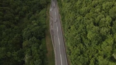 Otomobili otomobille gezerken hava aracı görüntüsü ilkbahar günü dağlık alanda ağaçların arasından geçerek - Sırbistan 'da Tresibaba Knjazevac - Seyahat yolculuğu ve tatil konsept araba sürüşü