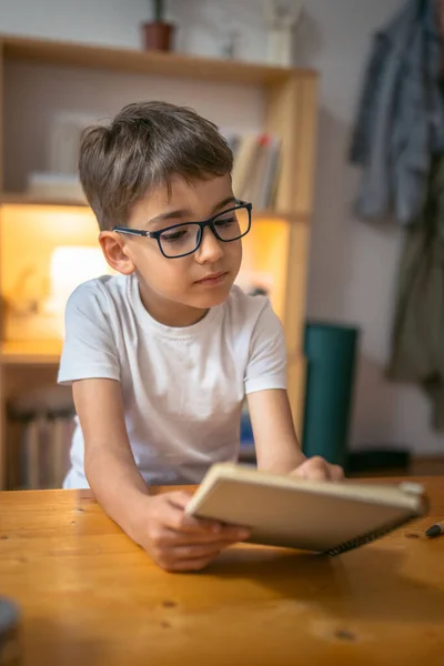 Junge Kind Kind Schüler Lernen Hausaufgaben Hause — Stockfoto