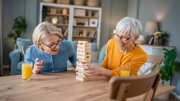 Twee Senior Vrouwen Vrouw Vrienden Familie Zussen Spelen Vrijetijdsbesteding Bordspel — Stockfoto