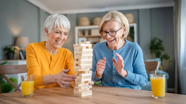 Two Senior Women Female Woman Friends Family Sisters Play Leisure — Stock Photo, Image