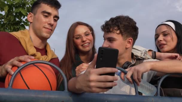 Group Teenage Students Take Selfie Self Portrait Front School University — Stock Video