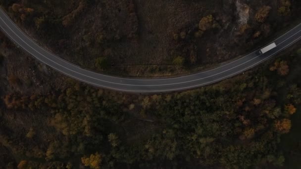 Vista Aérea Imagen Del Dron Camión Carretera Través Los Árboles — Vídeo de stock