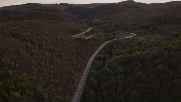 Aerial View Drone Image Road Truck Drive Trees Forest Mountain — Stock videók