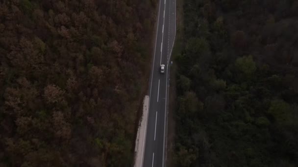 秋の山岳地帯での車の運転 自然の空中ビュー — ストック動画