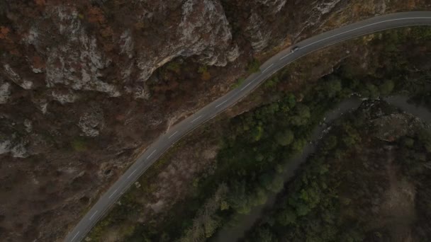Car Vehicle Drive Old Mountain Range Nature Aerial View Autumn — Stock Video