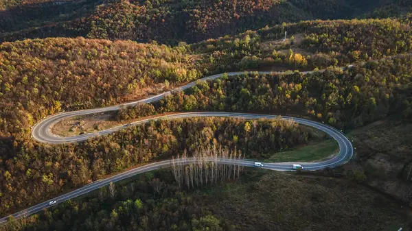 Car Vehicle Drive Tresibaba Mountain Range Nature Aerial View Autumn — Stock Photo, Image
