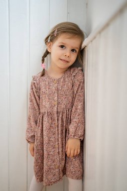 portrait of small caucasian girl two years old toddler at home