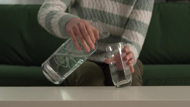 Close Hand Caucasian Woman Take Glass Water Home — Wideo stockowe