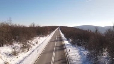 Sırbistan 'da kar yağışlı hava manzaralı kış gününde araba turu