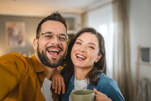 Selbstporträt Selfie Von Glücklichem Paar Ehemann Und Frau Freund Und — Stockfoto