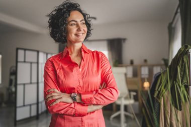 Ofisteki olgun beyaz kadın portresi frene bas.