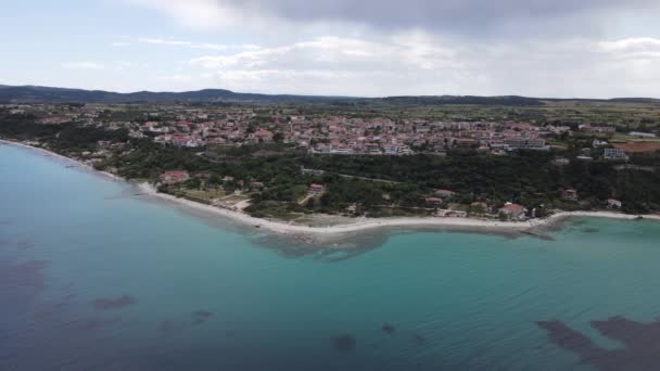 Aerial Drone View Beach Sea Afytos Greckie Wakacje Podróży Przeznaczenia — Wideo stockowe