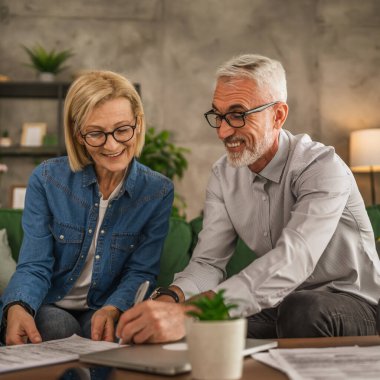 Olgun Kafkas kıdemli adam sözleşme, sigorta ya da fatura imzaladı.