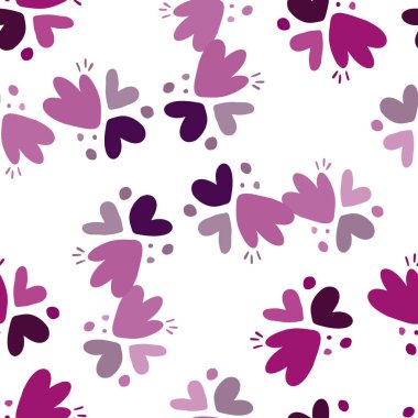 Çiçeklerin pürüzsüz desenli çocuksu bir desen. Yaratıcı soyut kalp şekilli duvar kağıdı. Kumaş, tekstil baskısı, yüzey, ambalaj, kapak, tebrik kartı için tasarım. Vektör illüstrasyonu