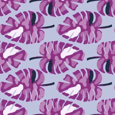 Soyut canavar, tropik ve pürüzsüz desenler bırakır. Yağmur ormanı geçmişi. Yaratıcı palmiye yaprağı sonsuz duvar kağıdı. Egzotik Hawaii orman arka planı. Kumaş, tekstil baskısı, ambalaj, kapak için tasarım