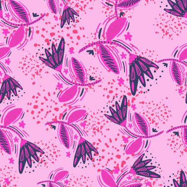 Çiçekler ve yapraklar halk tarzında kusursuz desen. Saf sanat. Soyut çiçek duvar kâğıdı. Kumaş, tekstil baskısı, yüzey, ambalaj, kapak, tebrik kartı için tasarım. Vektör illüstrasyonu