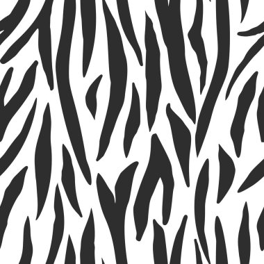 Monochrome tiger skin seamless pattern. Abstract zebra skin, stripes wallpaper. Black and white animal fur endless backdrop. Design for fabric , textile print, wrapping, cover. vector illustration.