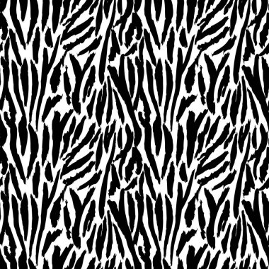 Grunge zebra skin, stripes wallpaper. Monochrome tiger skin seamless pattern. Black and white animal fur endless backdrop. Design for fabric, textile print, wrapping, cover. vector illustration.