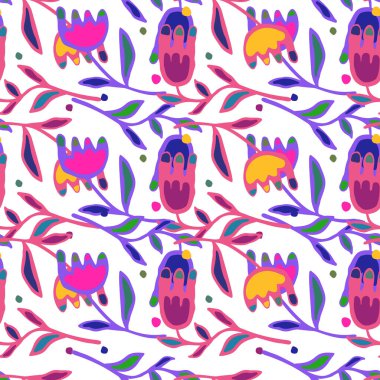 Creative flower seamless pattern. Folk floral wallpaper. Creative plants endless wallpaper. Abstract ditsy print. Design for fabric, textile print, wrapping, cover, card. Vector illustration