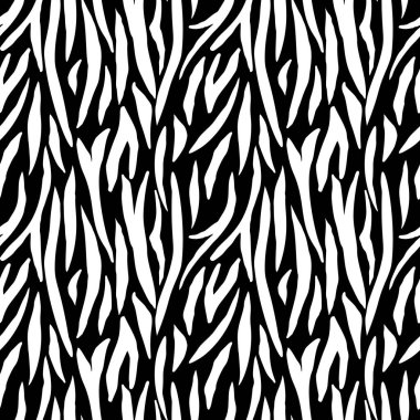 Monochrome tiger skin seamless pattern. Abstract zebra skin, stripes wallpaper. Black and white animal fur endless backdrop. Design for fabric , textile print, wrapping, cover. vector illustration.