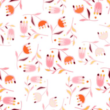 Creative flower seamless pattern. Folk floral wallpaper. Creative plants endless wallpaper. Abstract ditsy print. Design for fabric, textile print, wrapping, cover, card. Vector illustration