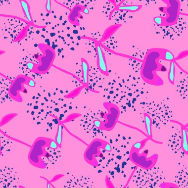 Creative flower seamless pattern. Unusual floral wallpaper. Botanical sketch of field plants. Blooming texture. Ditsy print. Design for fabric, textile print, wrapping, cover. Vector illustration