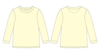 Childrens technical sketch sweatshirt. Kids wear jumper design template collection. Front and back view. Yellow color. Front and back view. CAD fashion design
