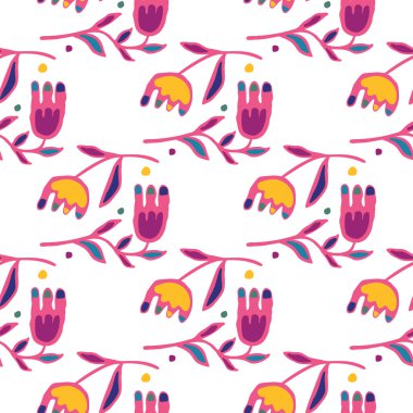 Creative flower seamless pattern. Folk floral wallpaper. Creative plants endless wallpaper. Abstract ditsy print. Design for fabric, textile print, wrapping, cover, card. Vector illustration