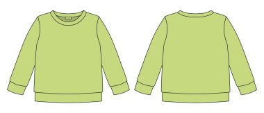 Technical sketch sweatshirt. Kids wear jumper design template. Light green color. Front and back view. Front and back view. CAD fashion design