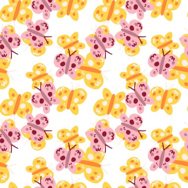 Cute butterfly seamless pattern. Doodle flying insect endless wallpaper. Naive art style. Simple design for fabric , textile print, wrapping, cover. vector illustration.