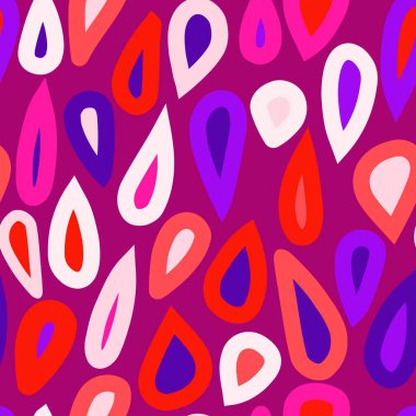 Creative raindrops seamless pattern on pink background. Abstract red water drops wallpaper. Vivid doodle rain backdrop. Design for fabric, textile print, wrapping, cover. Vector illustration