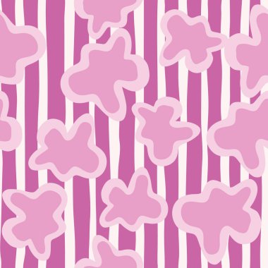 Abstract contemporary primitive figures seamless pattern. Fun doodle clouds background. Creative artistic shapes wallpaper. Primitive elements backdrop.