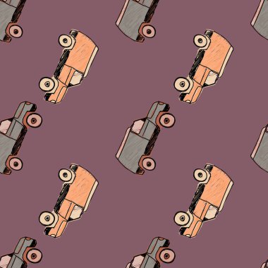 Cute SUV car seamless pattern. Kids hand drawn automobile background. Doodle boy transport wallpaper. Design for fabric, textile print, wrapping, cover. Vector illustration