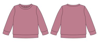 Technical sketch sweatshirt. Kids wear jumper design template. Pudra color. Front and back view. Front and back view. CAD fashion design