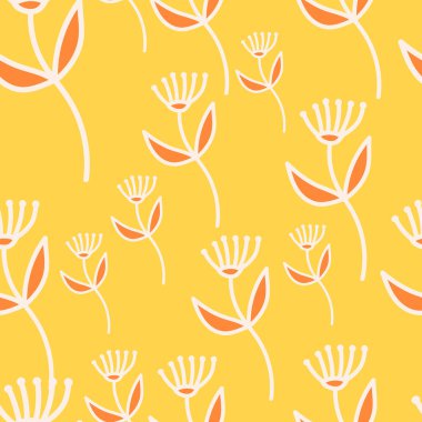Hand drawn simple cute flower seamless pattern. Abstract floral wallpaper. Doodle plants endless background. Design for fabric, textile print, wrapping paper, cover. vector illustration