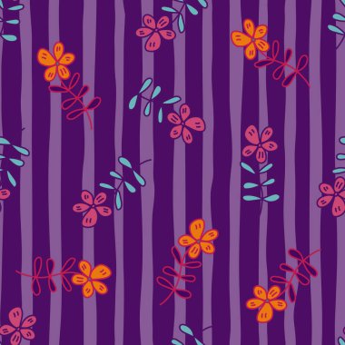 Simple outline flower seamless pattern. Floral wallpaper. Cute ditsy print. Creative plants endless wallpaper. Design for fabric, textile print, wrapping, cover. Vector illustration